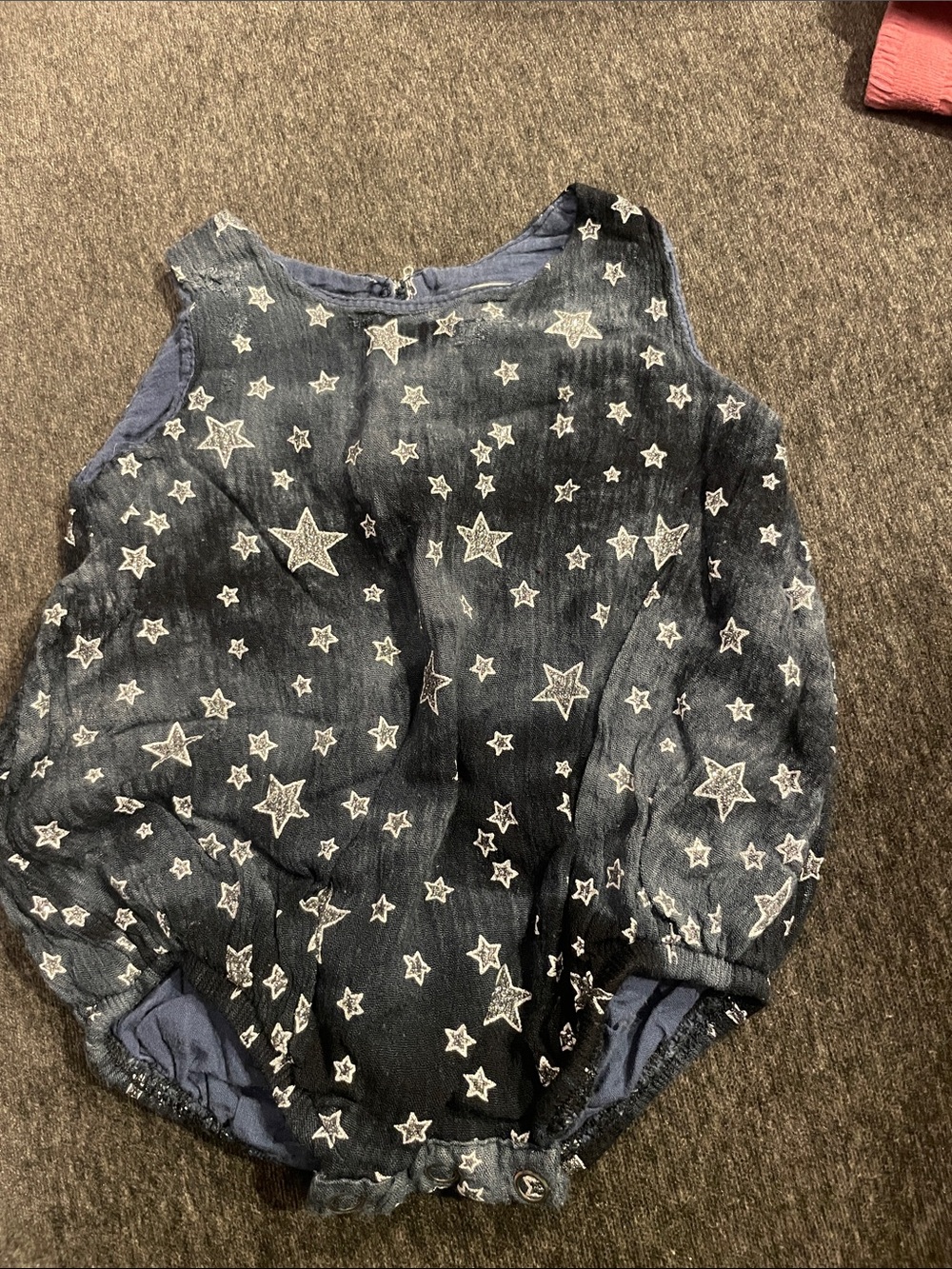 lola Navy Romper with Silver Star Embroidery